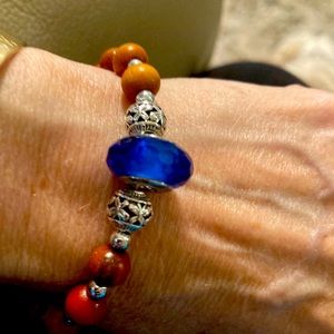 PANDORA FACETED MURANO & SANDLEWOOD BEAD BRACELET ~ ONE OF A KIND!!